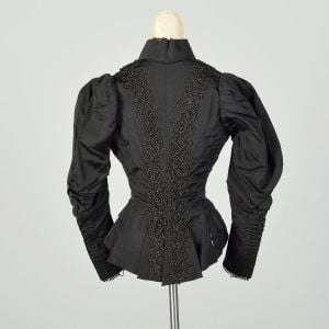 XXS 1890s Victorian Bodice Black Jet Beads Silk Faille - Fashionconstellate.com