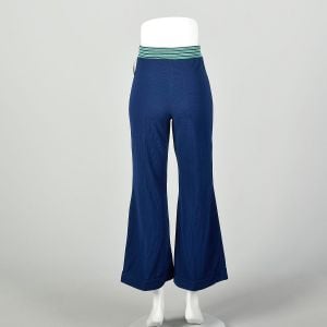 XS 1970s Bell Bottom Pants Ribbed Knit Mod Faux Cuffs - Fashionconstellate.com