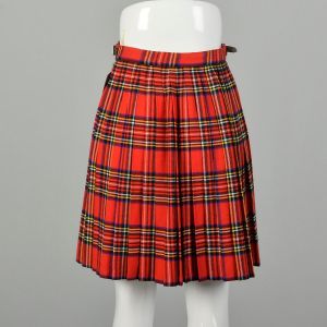  XS 1970s Red Tartan Plaid Skirt Pleated Schoolgirl Micro Mini Wrap - Fashionconstellate.com