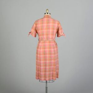 3XL 1950s Summer Plaid Cotton Day Dress Pink Orange Green Short Sleeve Casual Dress - Fashionconstellate.com