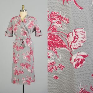 XXL 1950s Novelty Print Summer Day Dress House Dress Seersucker Wrap Dress 