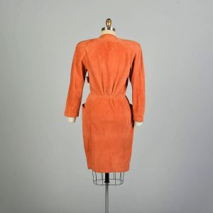  LG 1980s Thierry Mugler Orange Leather Dress Snap Front Suede Hourglass Sexy Dress VTG  - Fashionconstellate.com