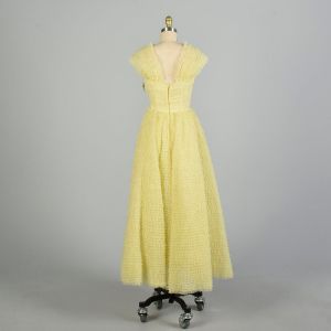 Small 1950s Creamy Yellow Formal Gown Evening Dress Full Length Wedding Prom Layered Ruffle - Fashionconstellate.com