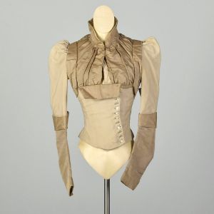 XXS 1800s Victorian Bodice Cotton Jacket Two Tone Long Sleeve