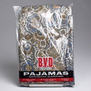 BVD 1950s Mens Pajamas Gold White Blue Paisley Flannel Two Piece Sleepwear Set Sanforized Cotton 