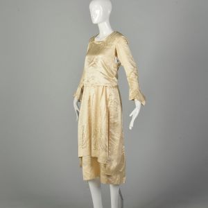 Medium 1920s Silk Dress Wedding Layered Tie Waist Embroidered - Fashionconstellate.com