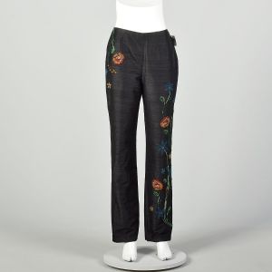 Small 1990s Pants Black Silk Beaded - Fashionconstellate.com