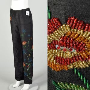 Small 1990s Pants Black Silk Beaded
