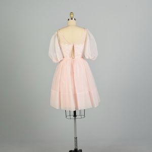 XS 1950s Petite Pink Semi-Sheer Lace Party Prom Dress - Fashionconstellate.com