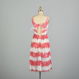XXS 1950s Sleeveless Pink Novelty Rose Print Summer Cotton Dress - Fashionconstellate.com