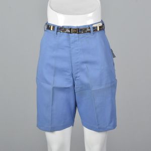 XS 1950s Bermuda Shorts Blue Cotton Sanforized Deadstock Matching Belt
