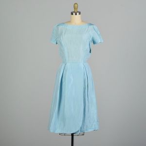 Small 1950s AS IS Blue Petal Hem Short Sleeve Theatre Costume Dress
