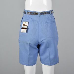 XS 1950s Bermuda Shorts Blue Cotton Sanforized Deadstock Matching Belt - Fashionconstellate.com