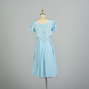 Small 1950s AS IS Blue Petal Hem Short Sleeve Theatre Costume Dress - Fashionconstellate.com