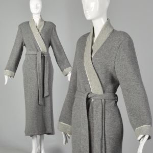 Medium Frette 1980s Gray Robe Designer Plush Luxurious Wool Full Length Dressing Gown 80s