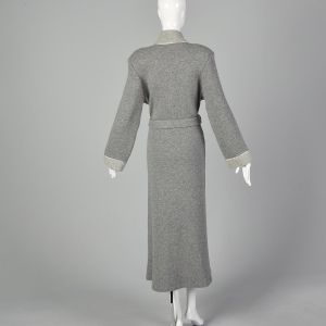 Medium Frette 1980s Gray Robe Designer Plush Luxurious Wool Full Length Dressing Gown 80s - Fashionconstellate.com