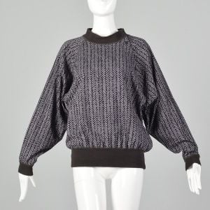 Medium 1980s Issey Miyake Plantation Gray Shirt Avante Garde Designer Chevron Ribbed Knit 