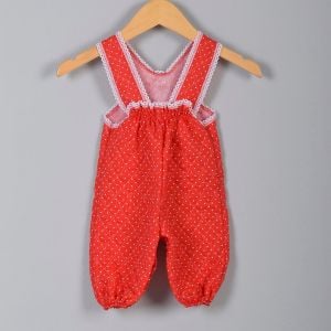 1960s Girls Polka Dot Onesie Sleeveless Quilted Lace Onesie Red White Jumpsuit Romper 60s Vintage - Fashionconstellate.com