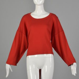 Medium 1990s Sonia Rykiel Red Sweatshirt Top Oversized Cropped Fall Scarlet Cozy Long Sleeve