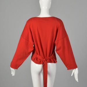 Medium 1990s Sonia Rykiel Red Sweatshirt Top Oversized Cropped Fall Scarlet Cozy Long Sleeve - Fashionconstellate.com