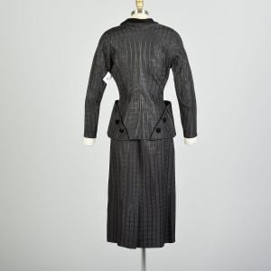 Small 1950s Black Taffeta Bombshell Jacket Skirt Set Femme Fatale Hourglass Suit  - Fashionconstellate.com
