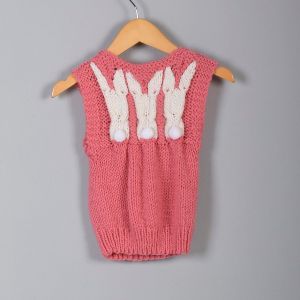 1950s Girls Pink Knit Sweater Bunny Rabbits Sleeveless Boat Neck Sweater Knit Vest 50s Vintage - Fashionconstellate.com