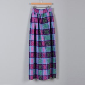 1970s Girls Maxi Skirt Purple Plaid Woven Tweed Maxi Skirt Purple Blue Pink Tall Long Slim Small - Fashionconstellate.com