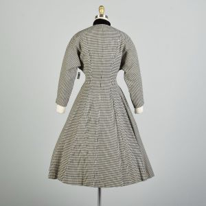Small 1950s Wool Black & White Houndstooth Winter Coat Dress - Fashionconstellate.com