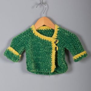 1960s Girls Green Yellow Asymmetric Sweater Matching Hat Soft Knit Sweater 60s Vintage