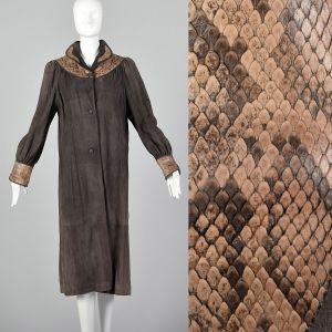 Small 1980s Thormahlen Coat Suede Snakeskin Trim Outerwear