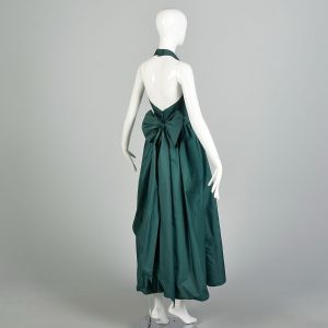 XS 1970s Lillie Rubin Green Pleated Halter Formal Evening Prom Gown - Fashionconstellate.com