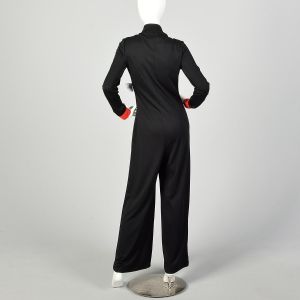 Medium 1970s Jumpsuit Black Red Zip-Front Knit - Fashionconstellate.com