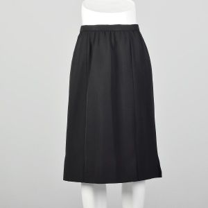 Large 1960s Skirt Black Faille Rockabilly Pinup Knee Length Skirt