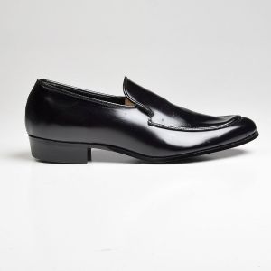 Sz8.5 1960s Black Leather Loafer Thomas Traditional Slip-On Shoe Polished Finish Deadstock - Fashionconstellate.com