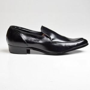 Sz11 1960s Black Leather Loafer Polished Classic Slip-On Top Stitched Deadstock - Fashionconstellate.com