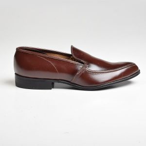 Sz6.5 1960s Brown Leather Loafer Polished Slip-On Shoe Detail Stitching Deadstock - Fashionconstellate.com