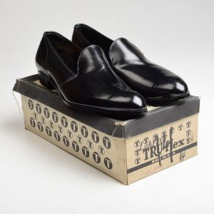 SZ12 1960S Black Leather Loafer Polished Tru-Flex Slip-On Shoe Deadstock