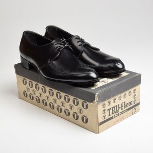 Sz13 1960s Black Leather Derby Shoe Tru-Flex Classic Lace-up Shoe Deadstock