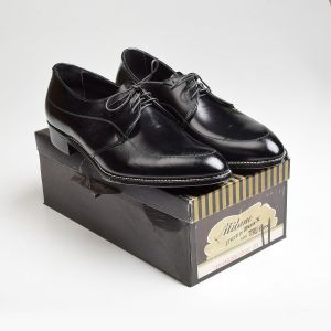 Sz11 1960s Black Leather Milano Lace-Up Vintage Derby Casual Shoes - Fashionconstellate.com