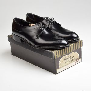 Sz10 1960s Black Leather Derby Vintage Milano Lace-Up Deadstock Shoes