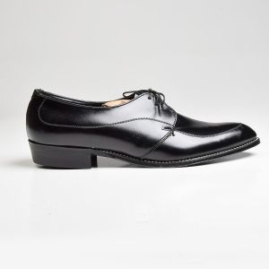 Sz10 1960s Black Leather Derby Vintage Milano Lace-Up Deadstock Shoes - Fashionconstellate.com