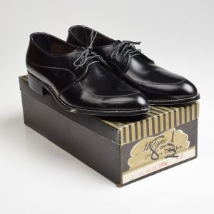 Sz8.5 1960s Black Leather Milano Derby Lace-Up Vintage Deadstock Shoes