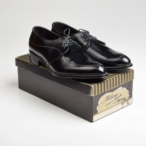 Sz9.5 1960s Black Leather Derby Milano Lace-Up Deadstock Vintage Shoes