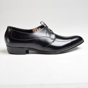 Sz12 1960s Black Leather Milano Lace-Up Derby Deadstock Vintage Shoes - Fashionconstellate.com