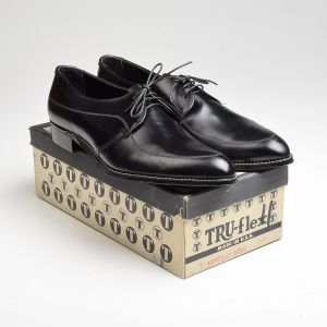 Sz11 1960s Black Leather Tru-Flex Derby Vintage Lace-Up Deadstock Shoes