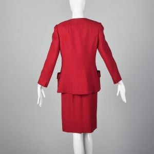 Medium 1960s Wool Skirt Suit Pockets Long Sleeve Winter Side Zip Double Breasted Dark Pink Jacket - Fashionconstellate.com