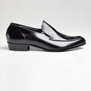 Sz10 1960s Black Polished Leather Loafer Top Stitching Classic Slip-On Shoe Deadstock - Fashionconstellate.com