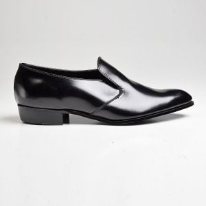 Sz11 1960s Black Leather Loafer Polished Leather Slip-On Shoe Deadstock - Fashionconstellate.com