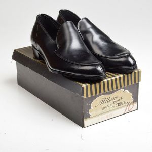 Sz10 1060s Black Polished Leather Loafer Top Stitched Slip-On Shoe Deadstock
