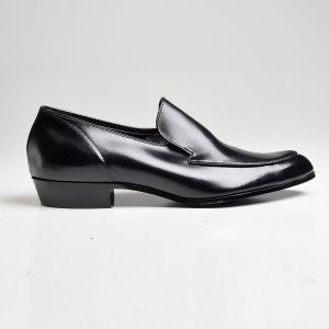 Sz10 1060s Black Polished Leather Loafer Top Stitched Slip-On Shoe Deadstock - Fashionconstellate.com